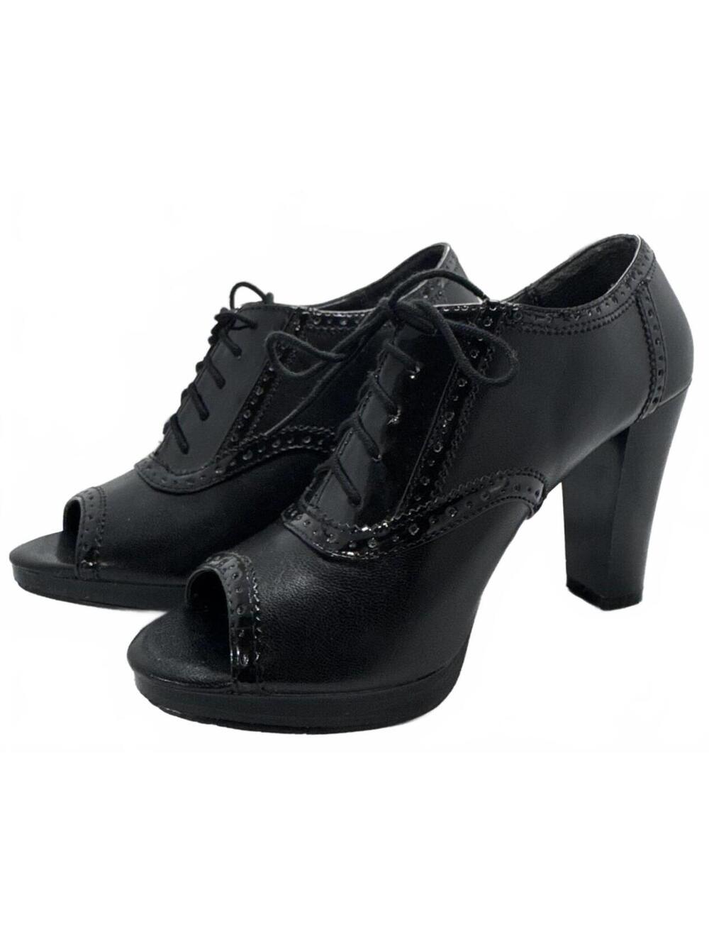 Fioni Black Peep-Toe Lace-Up Heels - Strut Your Stuff!